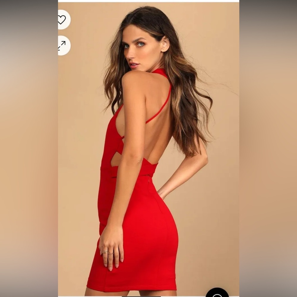 Lulus tempting invitation red halter strappy bodycon dress